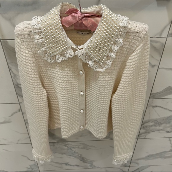 Alice + Olivia Noella embellished cotton-blend cardigan size XL - Picture 4 of 9